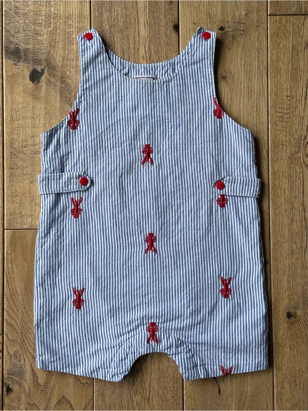 Cotton Kids Embroidered Lobsters Striped Shortall size 18 Months
